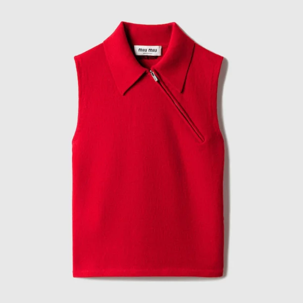 미우미우 슬리브리스 캐시미어 폴로 셔츠 MML00D